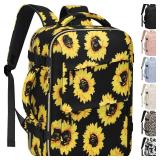 Tenot Carry on Backpack for Women TSA Approved 15.6 Inch Travel Laptop Backpack for Women Travel Essentials Foldable Womens Travel Backpack Suitcase Sunflower Floral