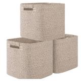 OIAHOMY Storage Cubes 11 Inch Storage Bins-3-Pack, Cotton Rope Woven Baskets for Organizing, Square Storage Baskets for Shelves Organizer, Classroom, Kids Toy Bins, Closet, Baby Nursery-Brown