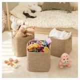 OIAHOMY Storage Cubes 11 Inch Storage Bins-3-Pack, Cotton Rope Woven Baskets for Organizing, Square Storage Baskets for Shelves Organizer, Classroom, Kids Toy Bins, Closet, Baby Nursery-Brown