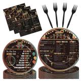 Hokinaa Vintage 80th Birthday Decorations - 96 Pcs Retro Sunset Party Paper Plates and Napkins Forks Tableware Disposable Happy Cheers to 80 Year Old 1946 Decor Supplies for Men Women Serves 24 Guests