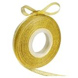 Glitter Metallic Gold Ribbon 1/4 Inch 25 Yards, Sparkly Fabric Ribbon Perfect for Crafts, Sewing, Gift Package Wrapping for Christmas, Easter, Valentines Day, Birthday