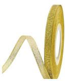 Glitter Metallic Gold Ribbon 1/4 Inch 25 Yards, Sparkly Fabric Ribbon Perfect for Crafts, Sewing, Gift Package Wrapping for Christmas, Easter, Valentines Day, Birthday