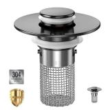 Sink Stopper Hair Catcher, Pop-up Sink Drain Strainer with Removable Stainless Steel Strainer Basket Hair Catcher, Bathroom Sink Strainer for Bathroom Sink Stopper Replacement(Matte Black-1PCS)
