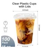 Dealusy 100 Pack - 16 oz Clear Plastic Cups with Lids, Sturdy & Food Safe Iced Coffee Cups with lids, Disposable Plastic Smoothie Cups for Cold Drinks, Sip Lids