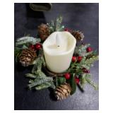 6Pcs Christmas Candle Rings Wreaths, Small Christmas Wreath with Glasses and Plastic Candles with Snowy Pinecone&Red Berry, Mini Candle Holders for Table Centerpiece (6, Red2)