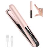 Cordless Flat Iron,Portable Mini Hair Straightener Travel for Bangs,Short Hair, Rechargeable Curling Iron for Touch Ups (Pink)