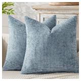 MIULEE Pack of 2 Couch Throw Pillow Covers 18x18 Inch Coastal Light Blue Modern Boho Accent Decorative Pillow Covers Soft Chenille Farmhouse Cushion Covers for Home Decor Bed Sofa Living Room