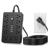 JouleLoom 6 FT Flat Plug Surge Protector Power Strip,11 Multiple AC Outlets with 6 USB Ports (2 USB C), 6 Feet Extension Cord, 1250W/10A, One Touch Switch Button, 17 in 1 Compact powerstrip