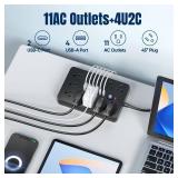 JouleLoom 6 FT Flat Plug Surge Protector Power Strip,11 Multiple AC Outlets with 6 USB Ports (2 USB C), 6 Feet Extension Cord, 1250W/10A, One Touch Switch Button, 17 in 1 Compact powerstrip