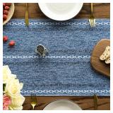 Artoid Mode Blue Rustic Cotton Linen Table Runner, Seasonal Embroidered Hollow Kitchen Dining Table Decoration for Home Party Decor 13x72 Inch