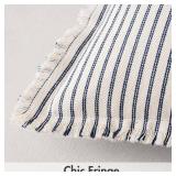 MIULEE Pack of 2 Navy Blue Pillow Covers 18x18 Inch Striped Farmhouse Couch Throw Pillow Covers with Fringe Chic Linen Decorative Cushion Covers for Sofa Living Room Bed Outdoor Home Decor