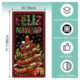 Feliz Navidad Door Cover,Christmas Tree Photo Backdrop,Mexican Christmas Winter Xmas Holiday Decorations and Supplies for Home Party Decor-71x36