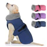 PETDSH Dog Coat Large, Windproof Dog Jacket with Warm Fleece Lining, Thickened Collar Dogs Winter Coat, Adjustable Reflective Pet Coats for Cold Weather (Navy Blue, Large)
