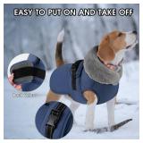 PETDSH Dog Coat Large, Windproof Dog Jacket with Warm Fleece Lining, Thickened Collar Dogs Winter Coat, Adjustable Reflective Pet Coats for Cold Weather (Navy Blue, Large)