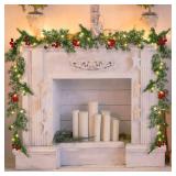Spiareal 5.74 ft Christmas Garland with Light Christmas Lighted Pine Garland Prelit Battery Operated Cedar Pine Cone Red Berry Greenery for Mantle Fireplace Decor(2 Pcs)
