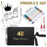 AmazingSpark Birthday Guest Book Set Memory Photo Guest Book Black Gold Decoration Birthday Gift for Men Women Wood Signature Photoprop Party Supply Sign Picture Album for Party Event(40th)
