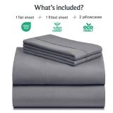 LuxClub 4 PC Queen Sheet Set, Queen Size, Deep Pockets 18 Wrinkle Free Cooling Bed Sheets Machine Washable Hotel Bedding Silky Soft - Light Grey Queen