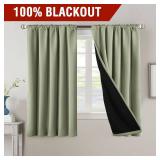 H.VERSAILTEX 100% Blackout Curtains for Bedroom with Black Liner Full Room Darkening Curtain 63 Inch Long Thermal Insulated Back Tab/Rod Pocket Window Treatment Drapes for Living Room, 2 Panels, Sage