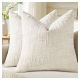 decorUhome Spring Cream White Chenille Euro Sham Throw Pillow Covers 22x22 Set of 2 Textured Soft Cozy Slubby Couch Pillow Covers Modern Farmhouse Boho Decorative Pillow Cases for Bed Sofa Living Room