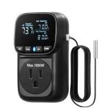 DEWENWILS Digital Temperature Controller, Heavy Duty 15A/1800W Thermostat Outlet Plug, VA Display Heating Cooling Control Timer, -40~210, Cyclic Timing/Countdown, for Greenhouse Incubator, Black