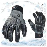 Vgo... 1 Pair -20/-4F COLDPROOF Winter Work Leather Gloves, Impact Gloves, Anti-Vibration, Water Resistant (XXL, Gray, CA7722FW)