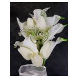 WYcYcW Floral Bouquet 10 Artificial Calla Lilies with 8 Artificial Tulip Flowers, Bridesmaid Bouquet with Wedding Ceremony Festivals Anniversary Bridal Rehearsal Party Bar Table Decor (White)