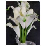 WYcYcW Floral Bouquet 10 Artificial Calla Lilies with 8 Artificial Tulip Flowers, Bridesmaid Bouquet with Wedding Ceremony Festivals Anniversary Bridal Rehearsal Party Bar Table Decor (White)