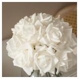 DUYONE Artificial Roses Single Stem 10pcs Fake Silk Flower Arrangement Bouquet for Home Party Wedding Decoration(White)