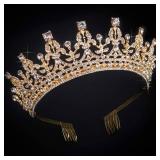 COCIDE Gold Tiara and Crown for Women Birthday Headband for Girls Crystal Queen Crown Hair Accessories for Bride Party Bridesmaids Bridal Prom Halloween Costume Cosplay Christmas Gifts (DARK GOLD)