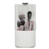 Zufudo Makeup Brush Holder with Dustproof Cover, Clear 360 Rotating Make Up Brushes Organizer for Counter Vanity Bathroom, White