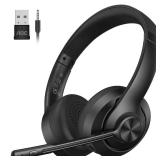 AOC Wireless Headset with Mic for Work, Bluetooth 5.4 Headphones with Noise Canceling Microphone, USB C, 30H, Clear Calls & Mic Mute for PC, Laptop, Cell Phones, Zoom - Black