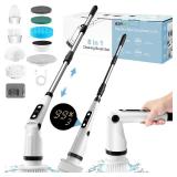 IEZFIX Electric Spin Scrubber, Bathroom Power Shower Scrubber Cleaning Brush for Tub/Tile/Floor/Toilet/Kitchen, 8 Cleaner Scrub Brush Heads, 3 Speeds 450RPM Max, Telescopic Rod Black