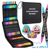 ANYUKE 50 Color Acrylic Paint Marker 2WayPen Acrylic Paint Markers for Wood, Rock Painting, Canvas, Stone, Glass Acrylic Dots Markers for DIY Crafts and Crafts (50 Colors)