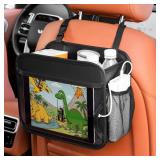 Uplien Car Organizer Bag for Back Seat Front Seat or Between Seats Premium PU Leather Hanging Storage Caddy with Tablet Holder Tissue Box Cup Bottle Holders Mesh Pockets for Kids Adults