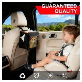 Uplien Car Organizer Bag for Back Seat Front Seat or Between Seats Premium PU Leather Hanging Storage Caddy with Tablet Holder Tissue Box Cup Bottle Holders Mesh Pockets for Kids Adults
