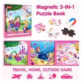 SYNARRY Unicorn Mermaid Princess Magnetic Puzzles for Toddlers 3-5 Girls, 20 Pieces Travel Puzzles for Kids Ages 4-6, Car Airplane Road Trip Activities Toys for 3 4 5 6 Year Old Girls Birthday Gifts