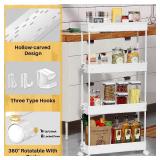 SPACEKEEPER Slim Rolling Storage Cart 4 Tier Bathroom Organizer Mobile Shelving Unit Utility Cart Tower Rack for Kitchen Laundry Narrow Places, White