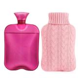 samply Hot Water Bottle with Knitted Cover, 2L Hot Water Bag for Hot and Cold Compress, Hand Feet Warmer, Ideal for Menstrual Cramps, Neck and Shoulder Pain Relief, Pink