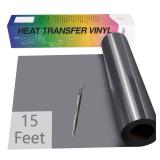 HTVRONT HTV Vinyl Rolls Heat Transfer Vinyl - 12 x 15ft Dark Grey HTV Vinyl for Shirts, Iron on Vinyl for All Cutting Machines - Easy to Cut & Weed for Heat Vinyl Design (Dark Grey)