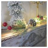 Snowy Christmas Garland with Lights 6.56FT Smokey Pine Garlands Wreath 20 LED Warm Lights Battery Operated with Timer Pine Cones Garland Decor for Christmas Tree Home Mantle Stairs Door Decorations