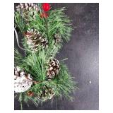 Snowy Christmas Garland with Lights 6.56FT Smokey Pine Garlands Wreath 20 LED Warm Lights Battery Operated with Timer Pine Cones Garland Decor for Christmas Tree Home Mantle Stairs Door Decorations