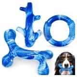 Furdog 3Pack Dog Toys for Aggressive Chewers Dog Chew Toy Tough Dog Toys to Keep Them Busy Bacon Flavor Teething Chew Toys & Dental Health for Large Medium Small Breeds (Blue)