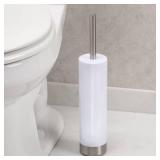 iDesign Slim Toilet Bowl Brush and Holder for Bathroom Storage - White/Brushed Stainless Steel, 1 x Toilet Brush