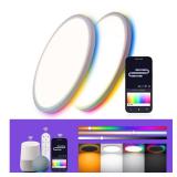 Wosen 12 Inch 2 Pack RGB LED Flush Mount Ceiling Light with Night Light 2700K, 24W 2400LM Ultra-Slim Ceiling Light Fixture with Remote, 16 Million DIY Colors, Compatible with Alexa/Google Assistant