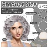 Rrshnsgv 5 Pcs Old Lady Wig and Accessories,Grey Grandma Wigs,Old Lady Wig Costume Set for Halloween Party,Old Woman Cosplay