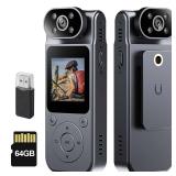 Tauboly 1080P Body Camera with Audio and Video Recording, 64GB Pocket Camera, Personal Body Cam with 180° Rotating Lens and Night Vision, Wearable Camcorder for Security, Travel, Outdoor