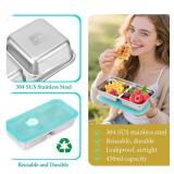 WandaQueen 4 Pack Stainless Steel Snack Containers Reusable with Lid, Grab and Go 2 Compartment Snack Food Storage Containers for School Travel and Outdoor Camping Dishwasher Safe