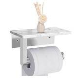 Brushed Nickel Toilet Paper Holder Wall Mounted with Marble Shelf, Tissue Roll Holder 304 Stainless Steel for Bathroom Washroom, Screw-in Modern Toilet Paper Holder