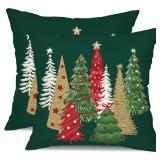 DFXSZ Christmas Pillow Covers 18x18 Inch Set of 2 Xmas Tree Decorative Green Throw Pillows Winter Christmas Decor for Home Couch TH-50B18