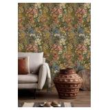 Vintique Floral Wallpaper Peel and Stick Boho Wall Paper Removable Waterproof Green Petal Pattern Contact Paper for Bedroom, Bathroom, Home Wall 17.3 x 118